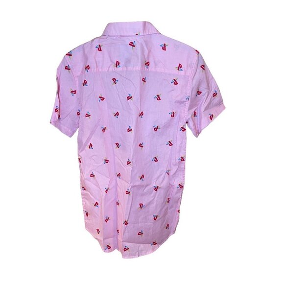 PlayStation Allover Logo Pink Button Down Collared Short Sleeved Blouse Sz S - Picture 2 of 9